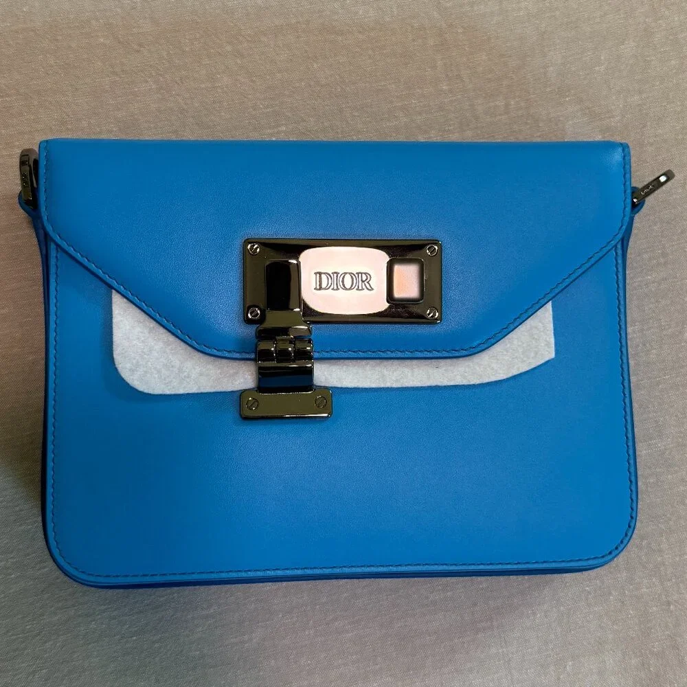 Dior Blue Leather Lock Crossbody Bag - Picture 1 of 15